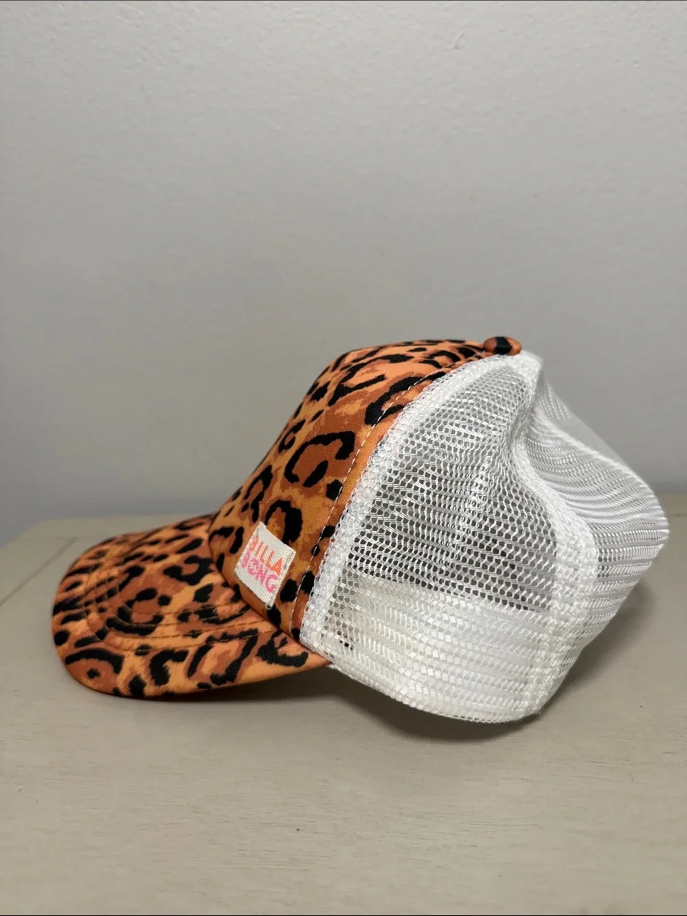 Billabong Leopard Print Trucker Hat White Mesh Snapback Cap Animal Print Y2K